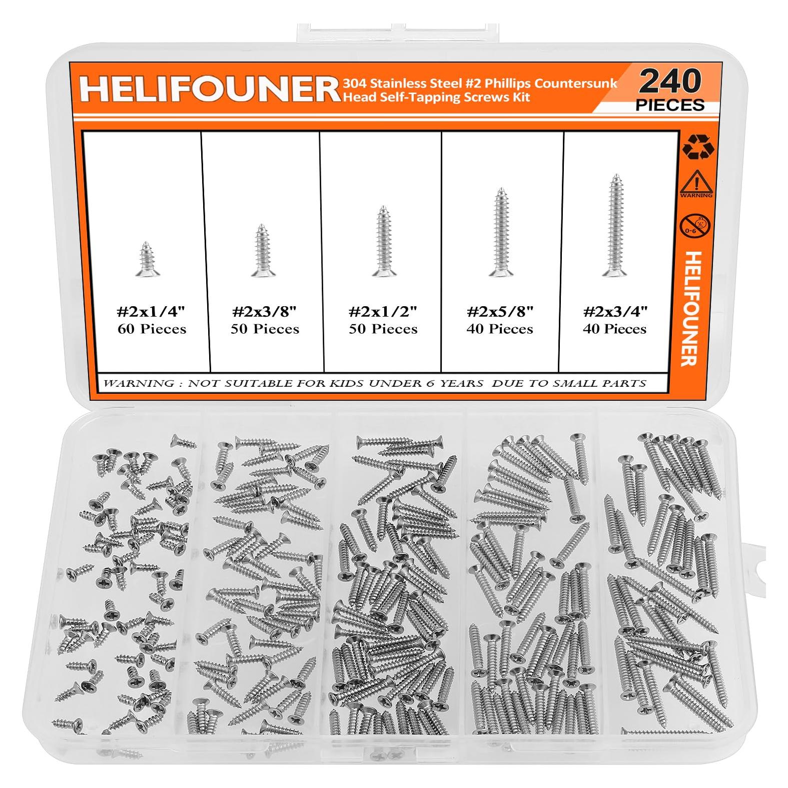 Juego de Tornillos de Madera HELIFOUNER 240 Piezas Acero Inoxidable