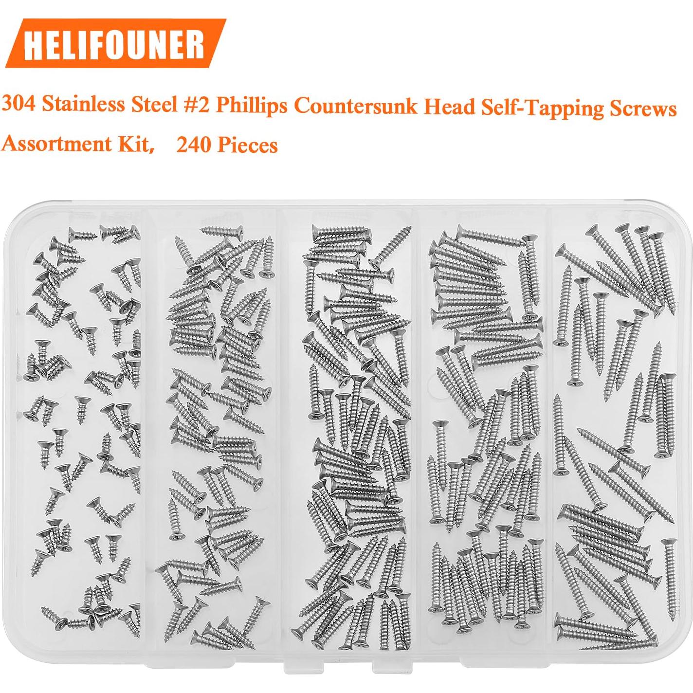 Juego de Tornillos de Madera HELIFOUNER 240 Piezas Acero Inoxidable