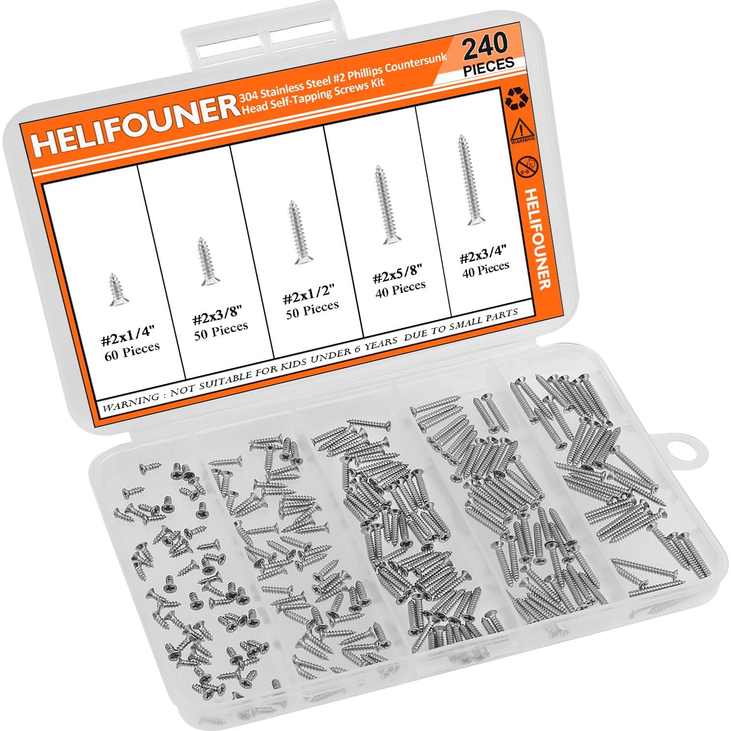 Juego de Tornillos de Madera HELIFOUNER 240 Piezas Acero Inoxidable