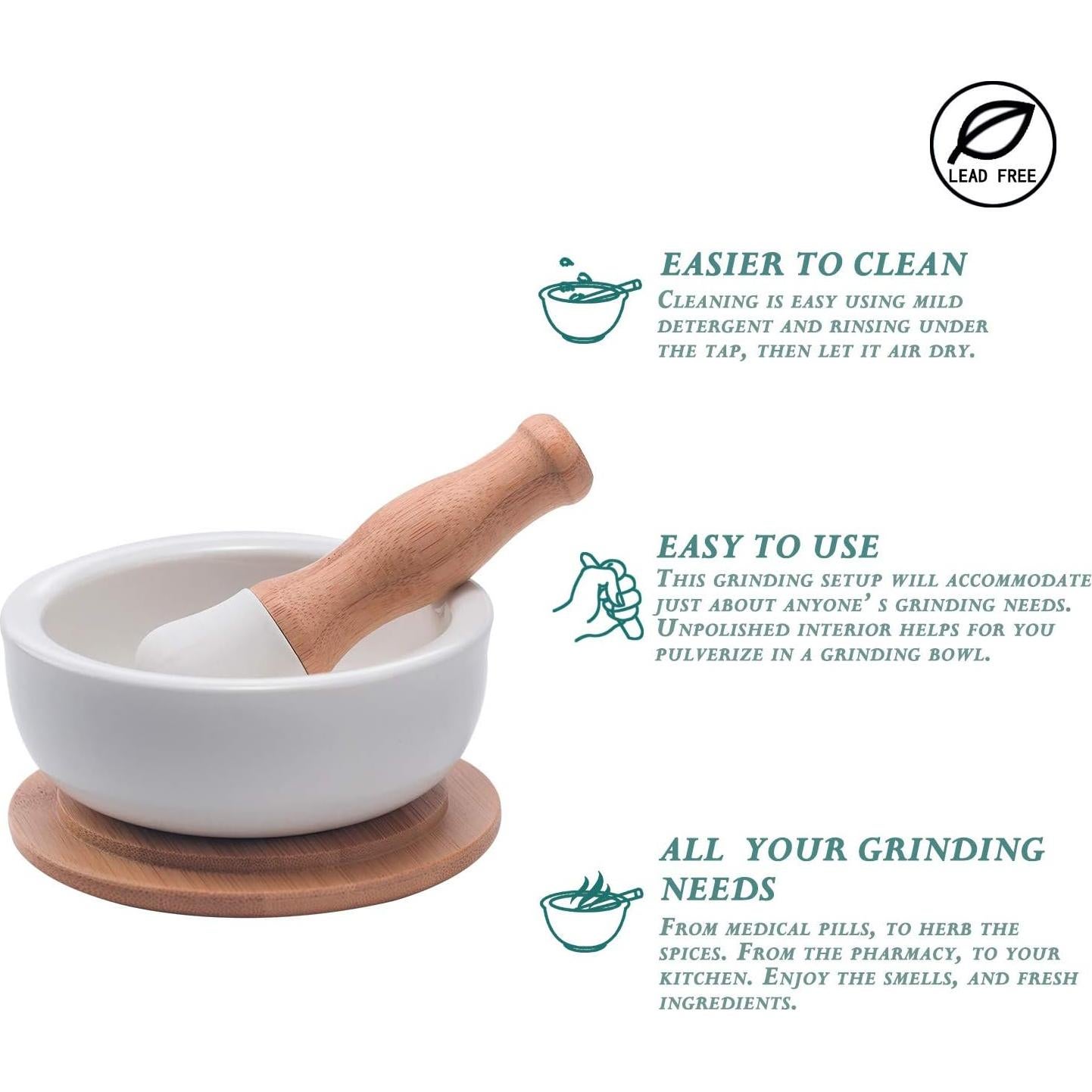 Mortero y Mano de Mortero E-liu de Porcelana 11.9 cm - Multiusos