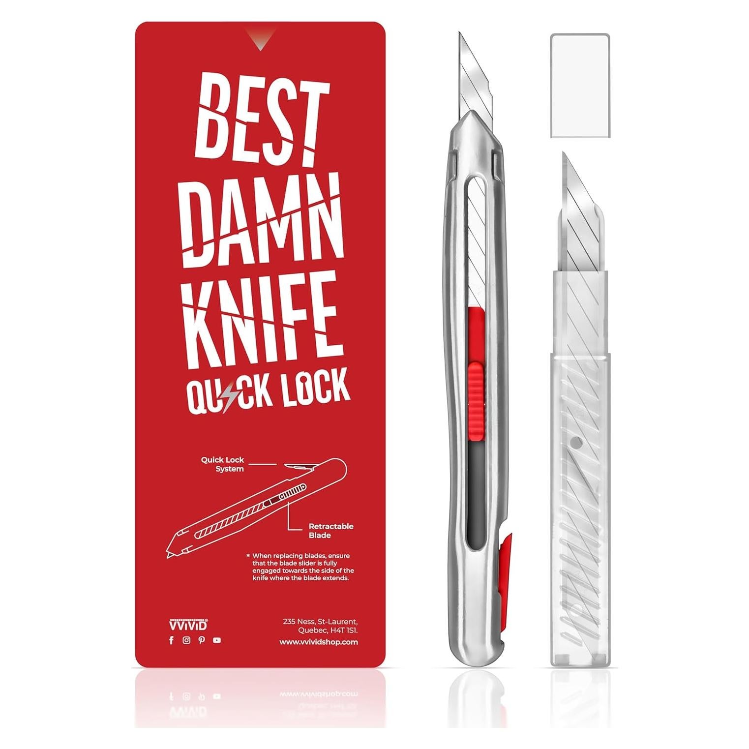 Cuchillo de Utilidad VViViD Cierre Rápido con 99 Cuchillas