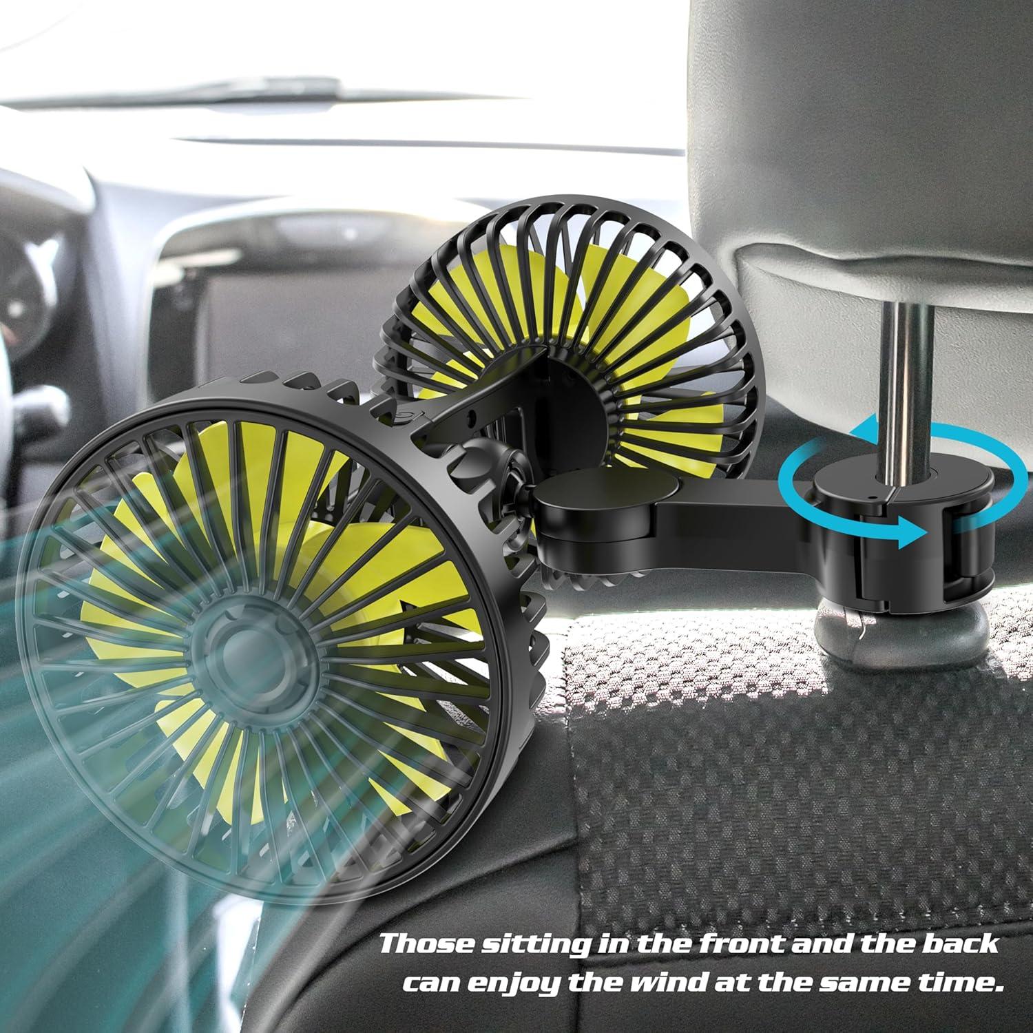 Ventilador de Coche USB Wowok Doble Cabeza 3 Velocidades 360°
