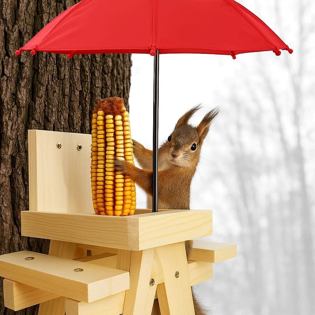 Mesa de Comedero para Ardillas CEDAR ALPHA con Sombrilla Roja