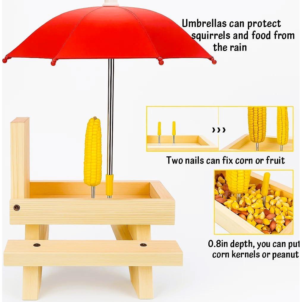 Mesa de Comedero para Ardillas CEDAR ALPHA con Sombrilla Roja