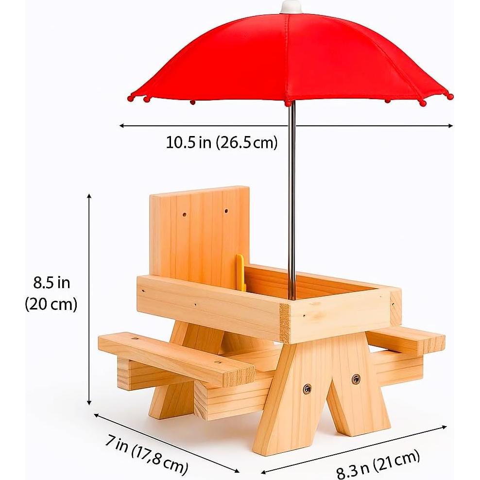 Mesa de Comedero para Ardillas CEDAR ALPHA con Sombrilla Roja