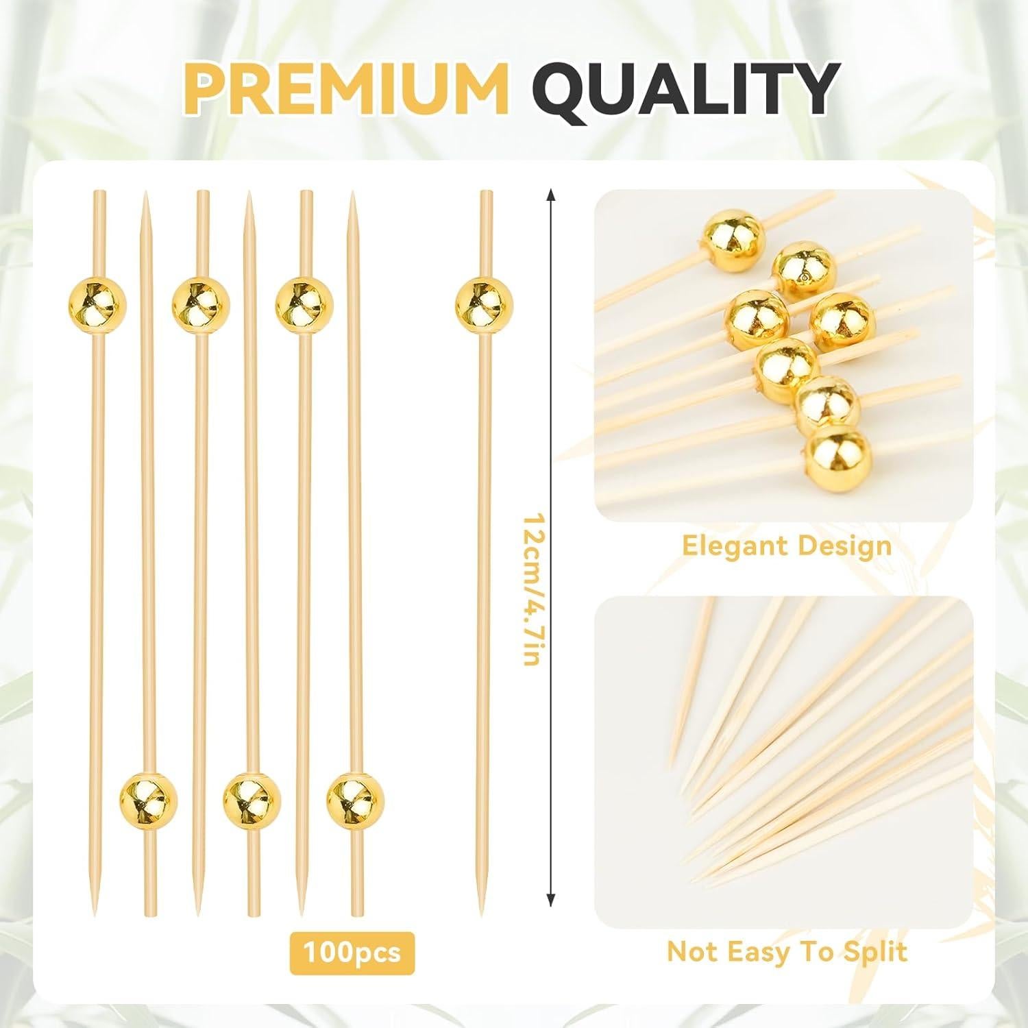 Palillos de Cóctel HOPELF 100pcs Bambú 11.94cm Dorados