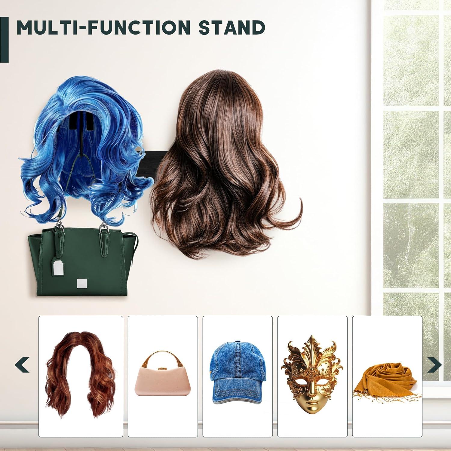 Soporte para Pelucas Colgante Yumkfoi - 4 Pcs, Acero y Madera