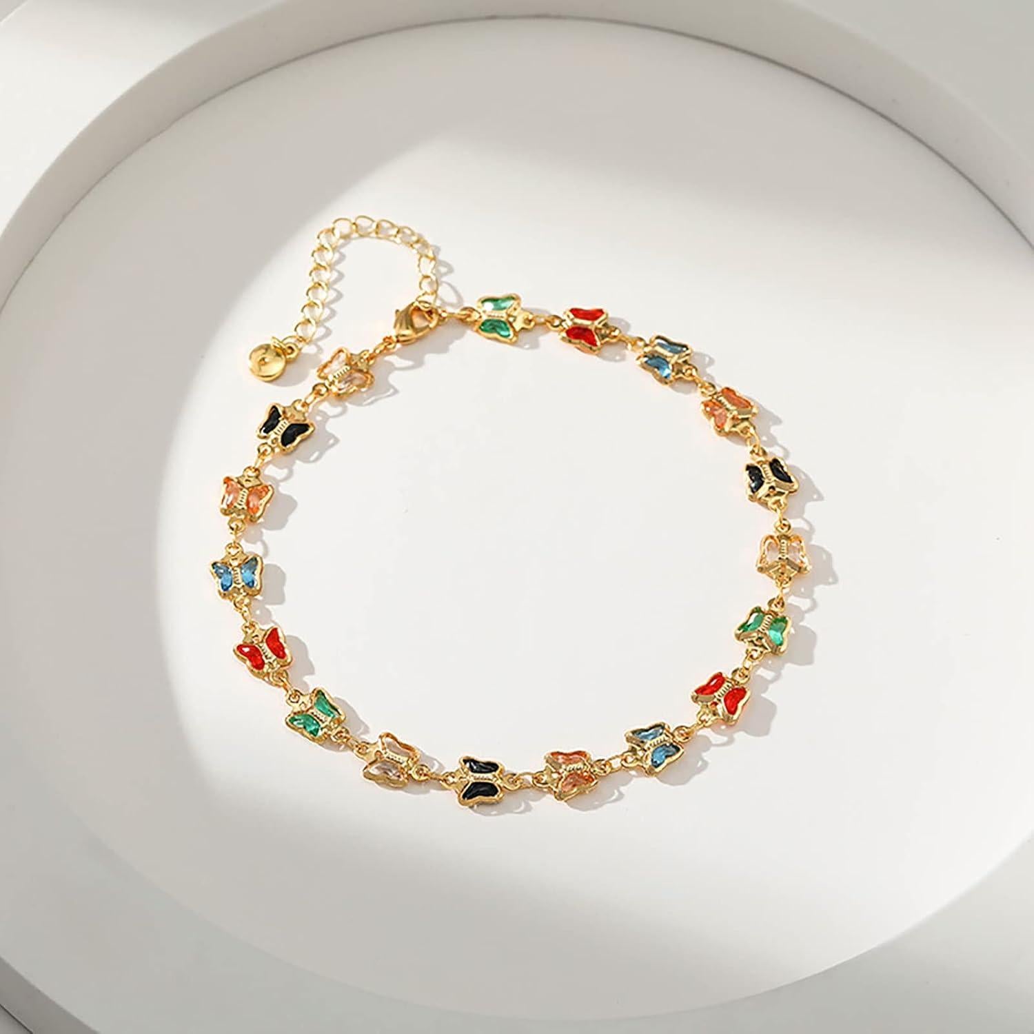 Pulsera de Tobillo Chapada en Oro 18K para Mujeres - Mariposa