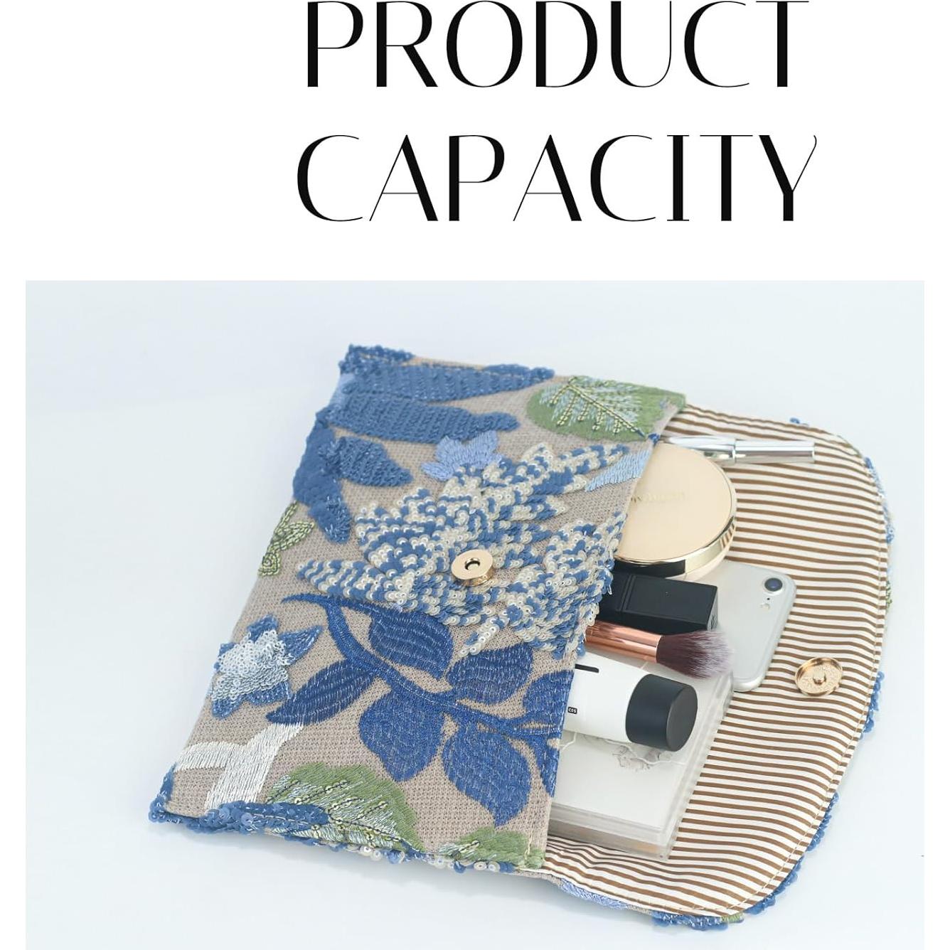 Bolso de Noche Bordado Floral Nefokfdus Azul 26.5x17x0.5cm