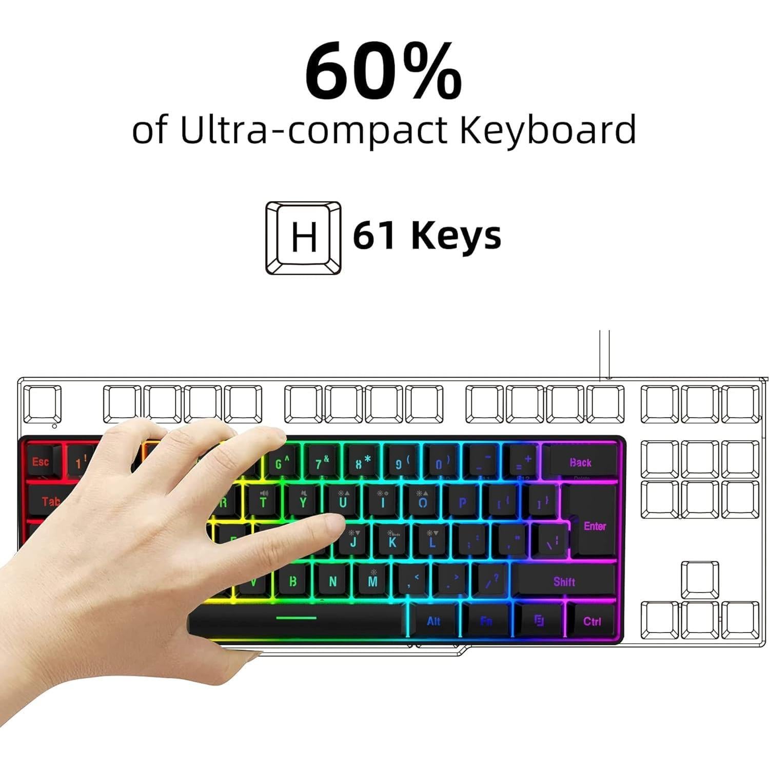 Teclado Gaming Snpurdiri 60% RGB Compacto para PC/Mac