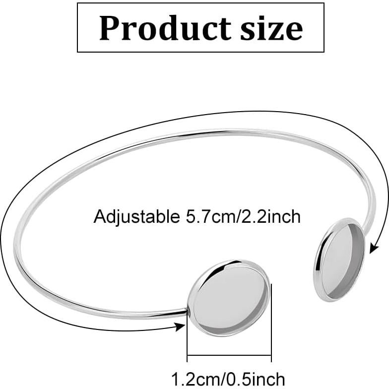 WEBEEDY 12mm Blank Cuff Bracelet Bezel Trays Cabochon Bezel Blank Tray Stainless Steel Bracelet Bangle Bracelet Bezel Blank Settings