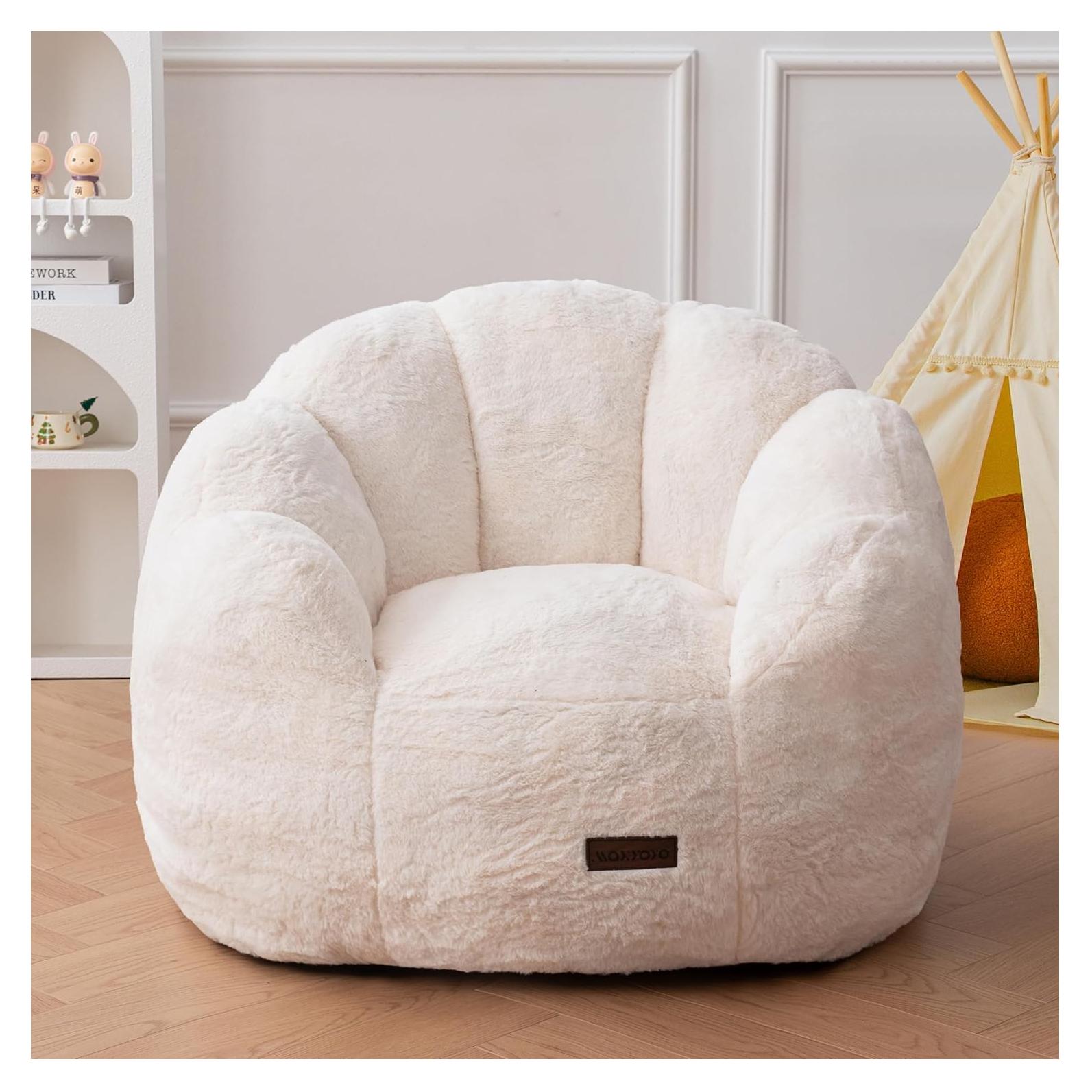 Silla Puff para Niños MAXYOYO Floral Beige, Relleno Espuma
