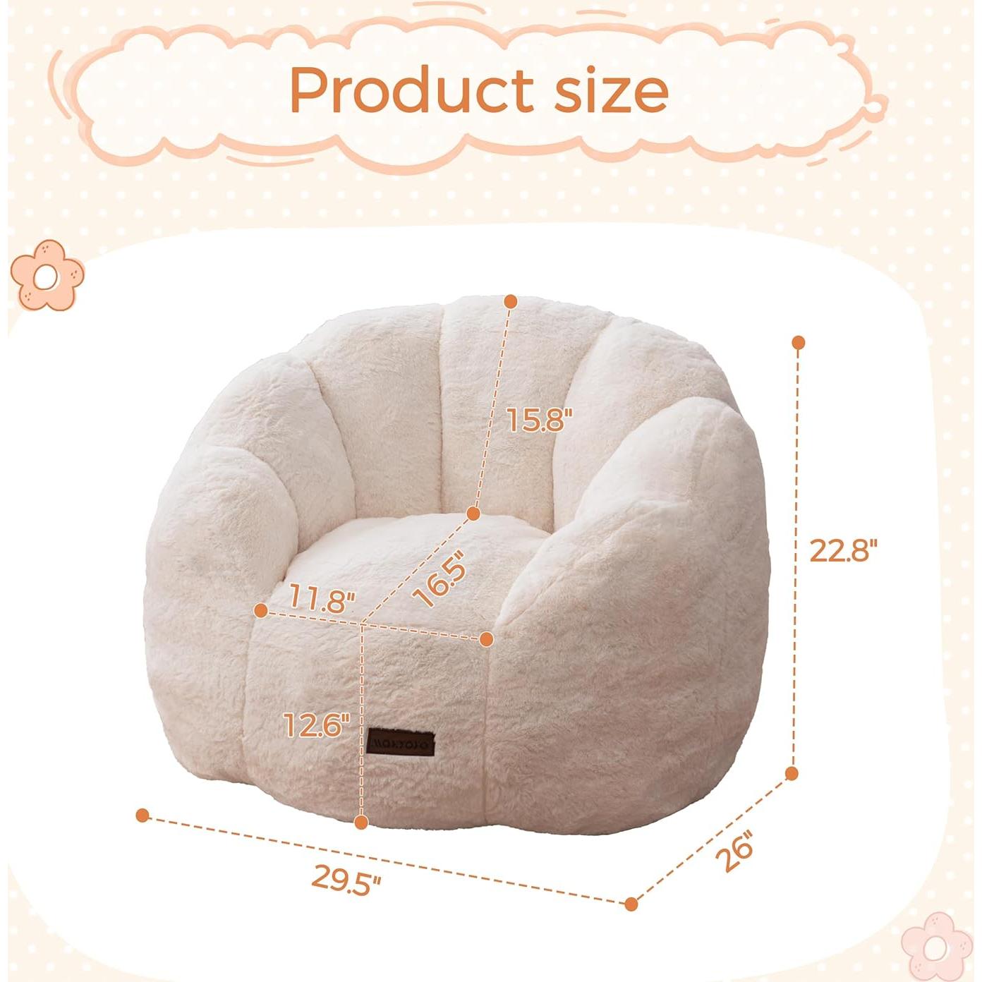 Silla Puff para Niños MAXYOYO Floral Beige, Relleno Espuma