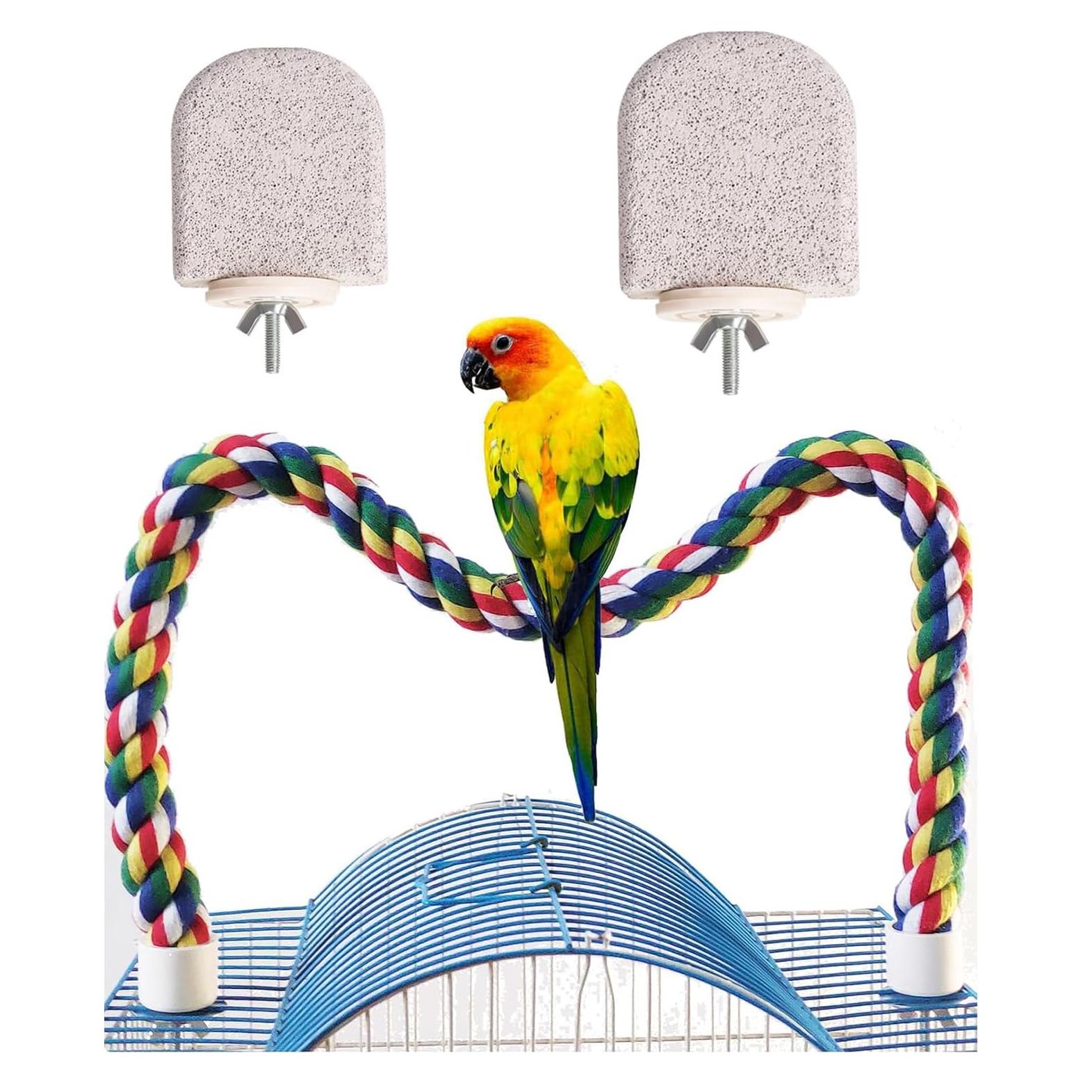 Percha de Cuerda para Pájaros TogyGooty 60 cm con 2 Soportes de Calcio