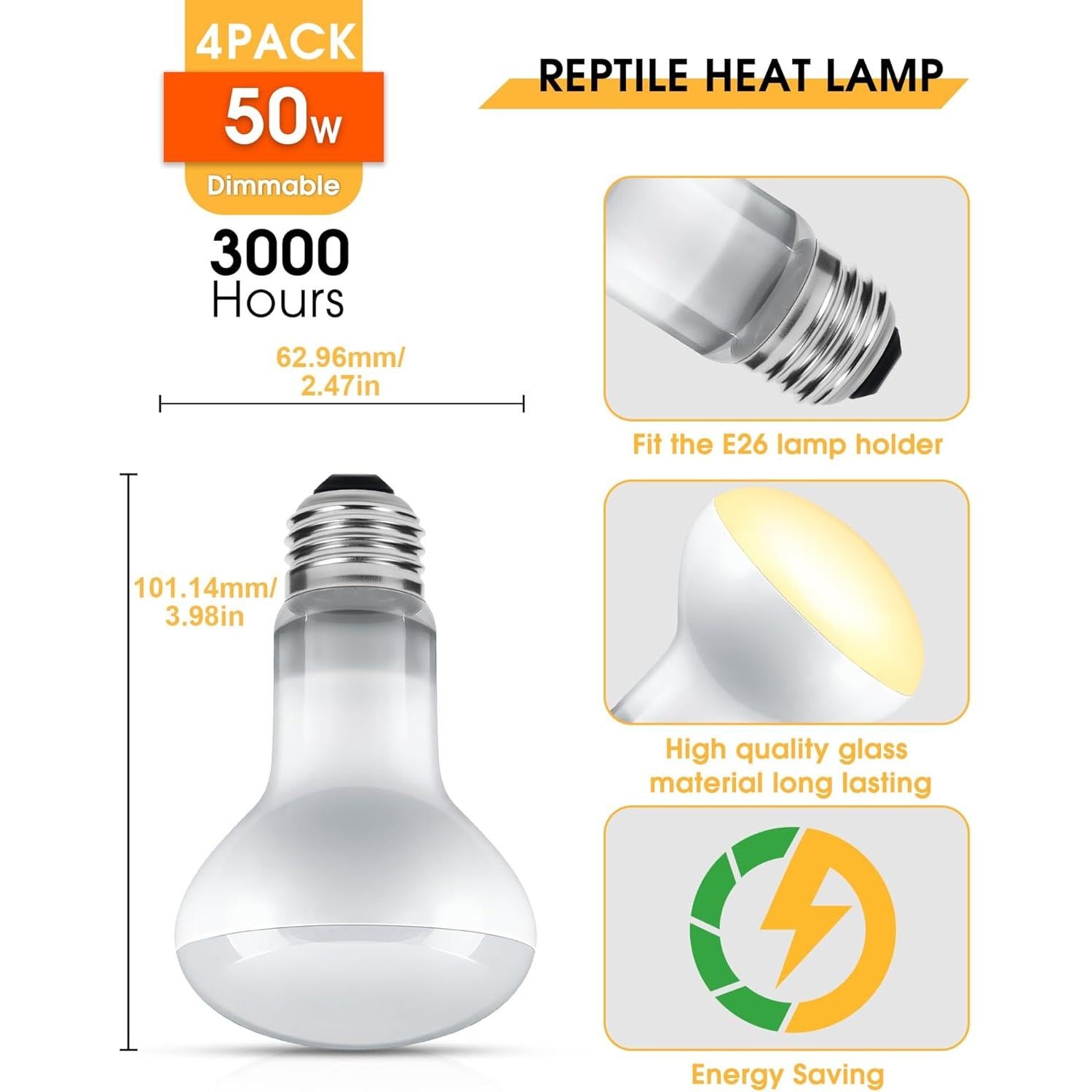 Bombilla de Calor para Reptiles EvaStary 50W UVA UVB Paquete 4
