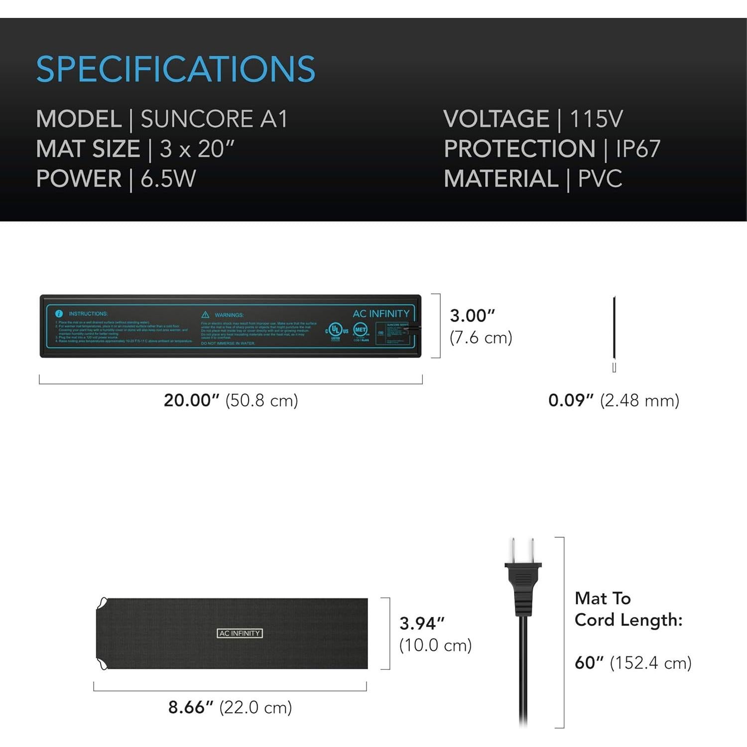 Almohadilla Térmica Impermeable AC Infinity 20x7.6cm para Jardinería