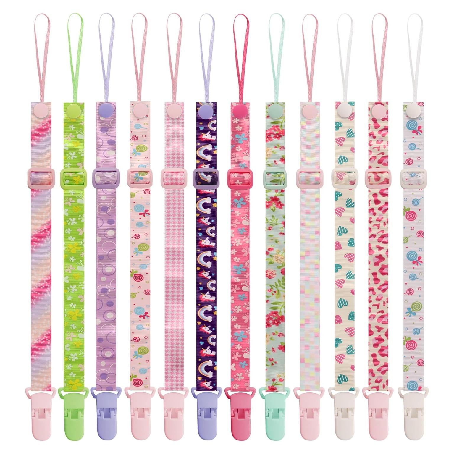 Paquete de 12 Clips para Chupetes Multicolor Ajustables 32-46.5cm