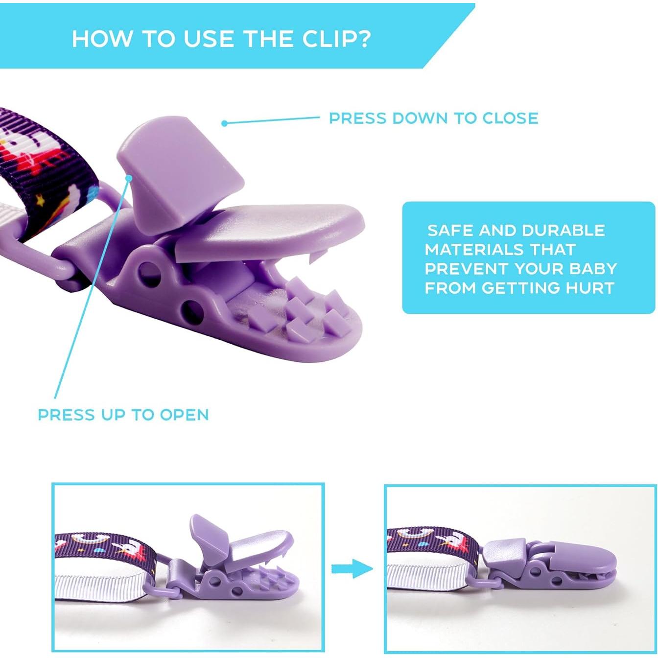 Paquete de 12 Clips para Chupetes Multicolor Ajustables 32-46.5cm