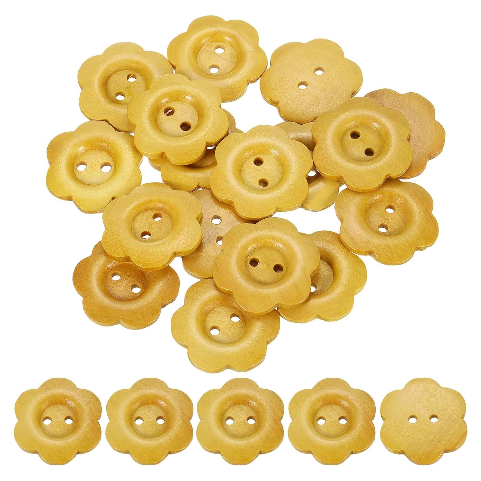20 Botones de Madera Beige 28mm en Forma de Flor uxcell