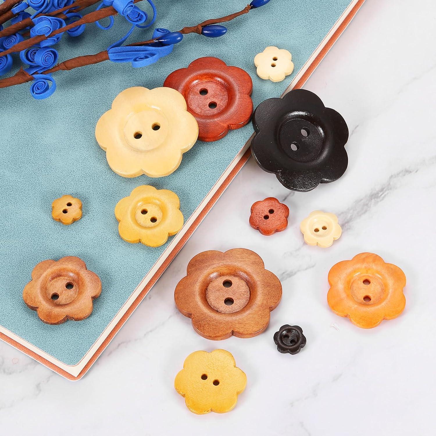 20 Botones de Madera Beige 28mm en Forma de Flor uxcell