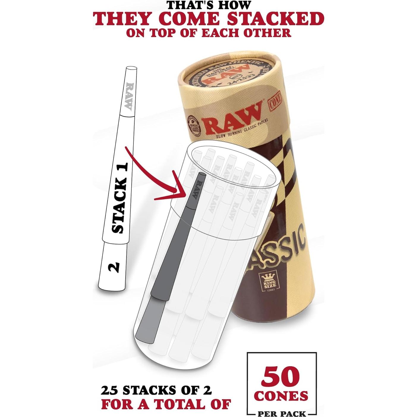 Conos Pre-enrollados RAW Tamaño Rey - Paquete de 50 Unidades