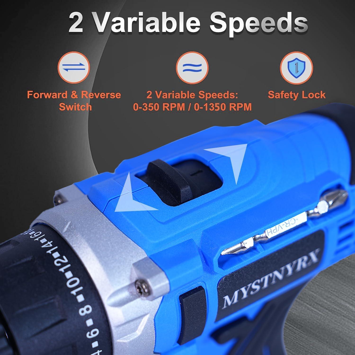 Taladro Atornillador Inalámbrico MYSTNYRX 21V 2 Baterías 26 Accesorios