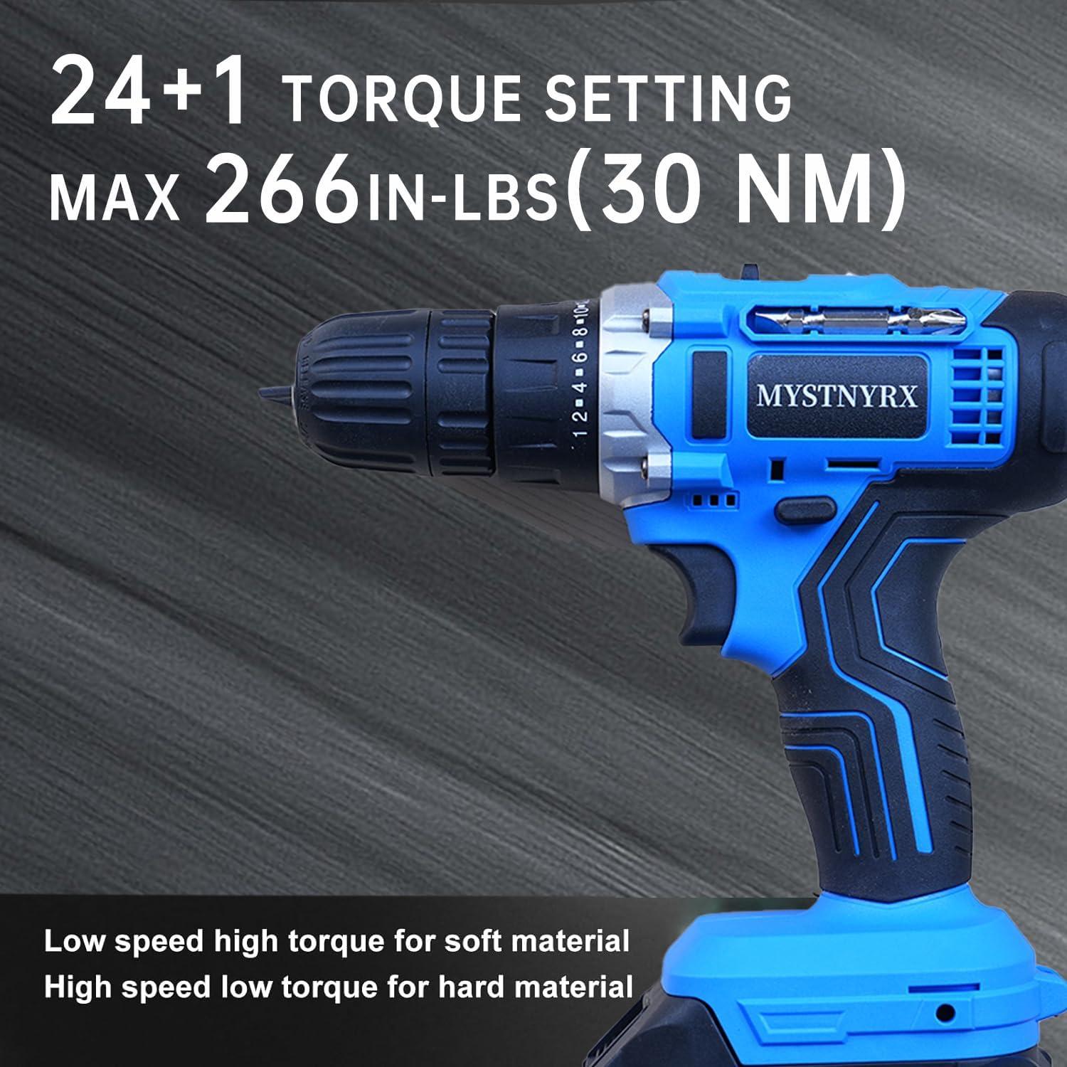 Taladro Atornillador Inalámbrico MYSTNYRX 21V 2 Baterías 26 Accesorios