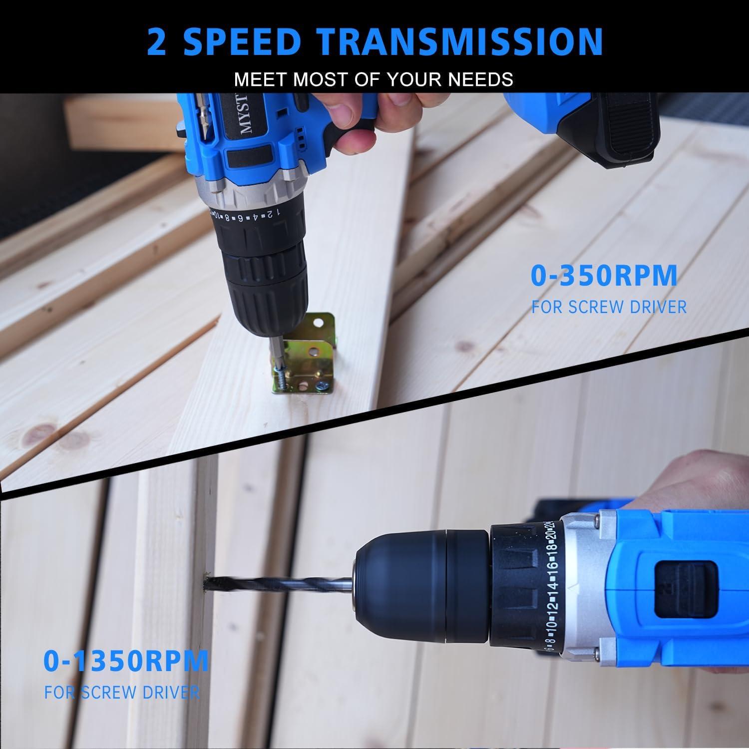 Taladro Atornillador Inalámbrico MYSTNYRX 21V 2 Baterías 26 Accesorios