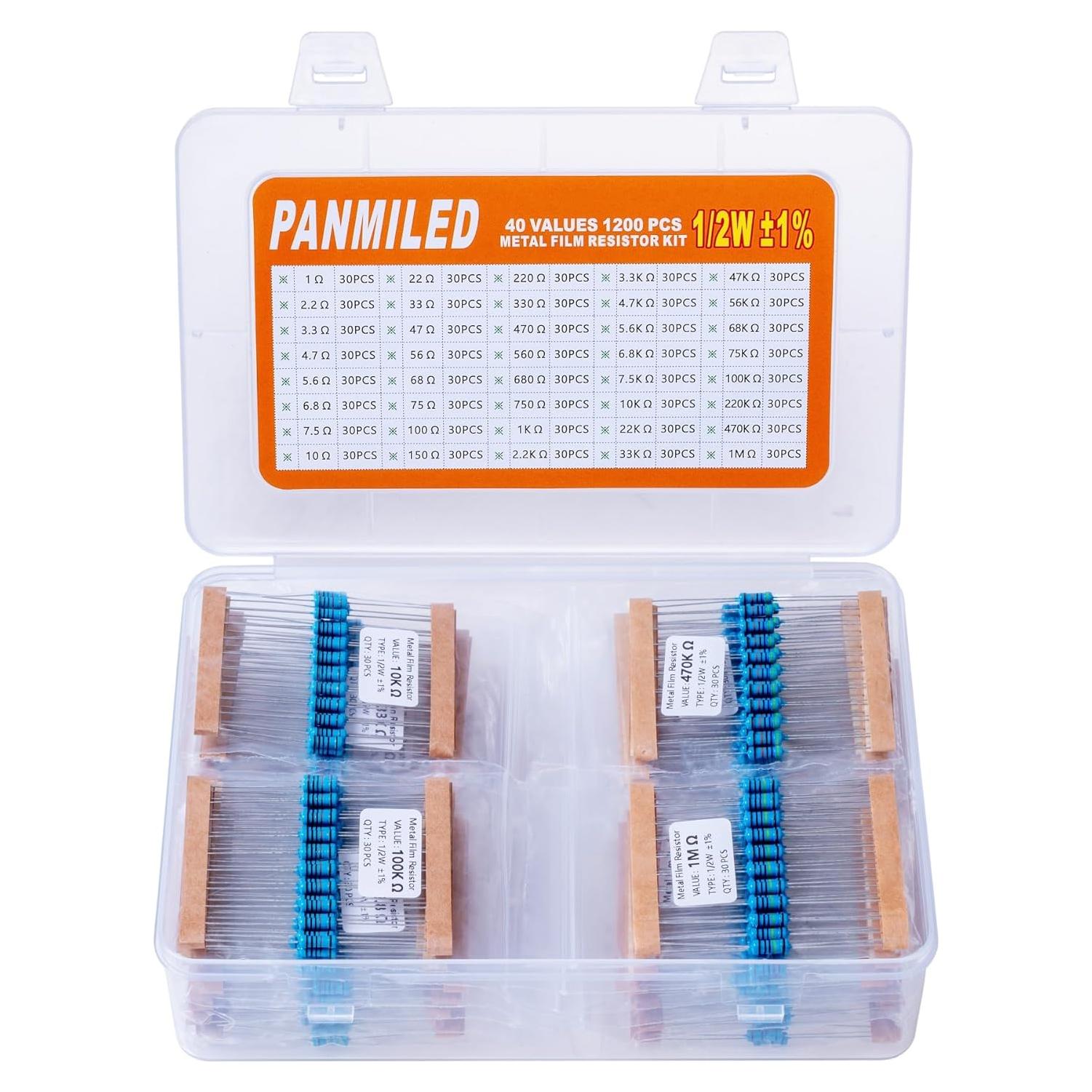 Kit de Resistores PANMILED 1200 Piezas 1/2W ±1% 40 Valores