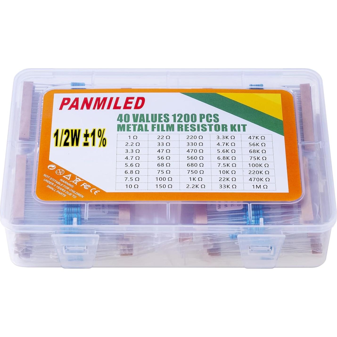 Kit de Resistores PANMILED 1200 Piezas 1/2W ±1% 40 Valores