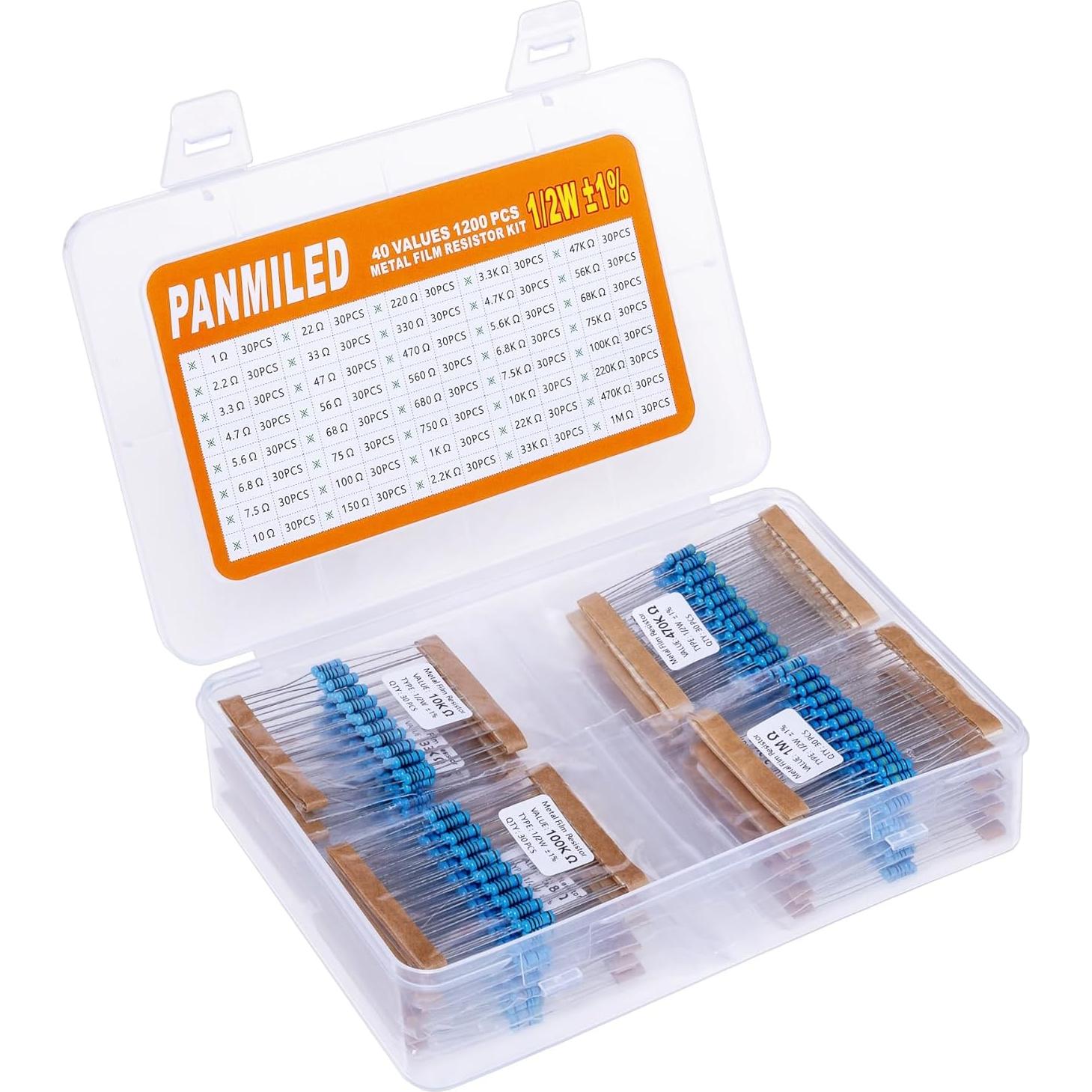 Kit de Resistores PANMILED 1200 Piezas 1/2W ±1% 40 Valores