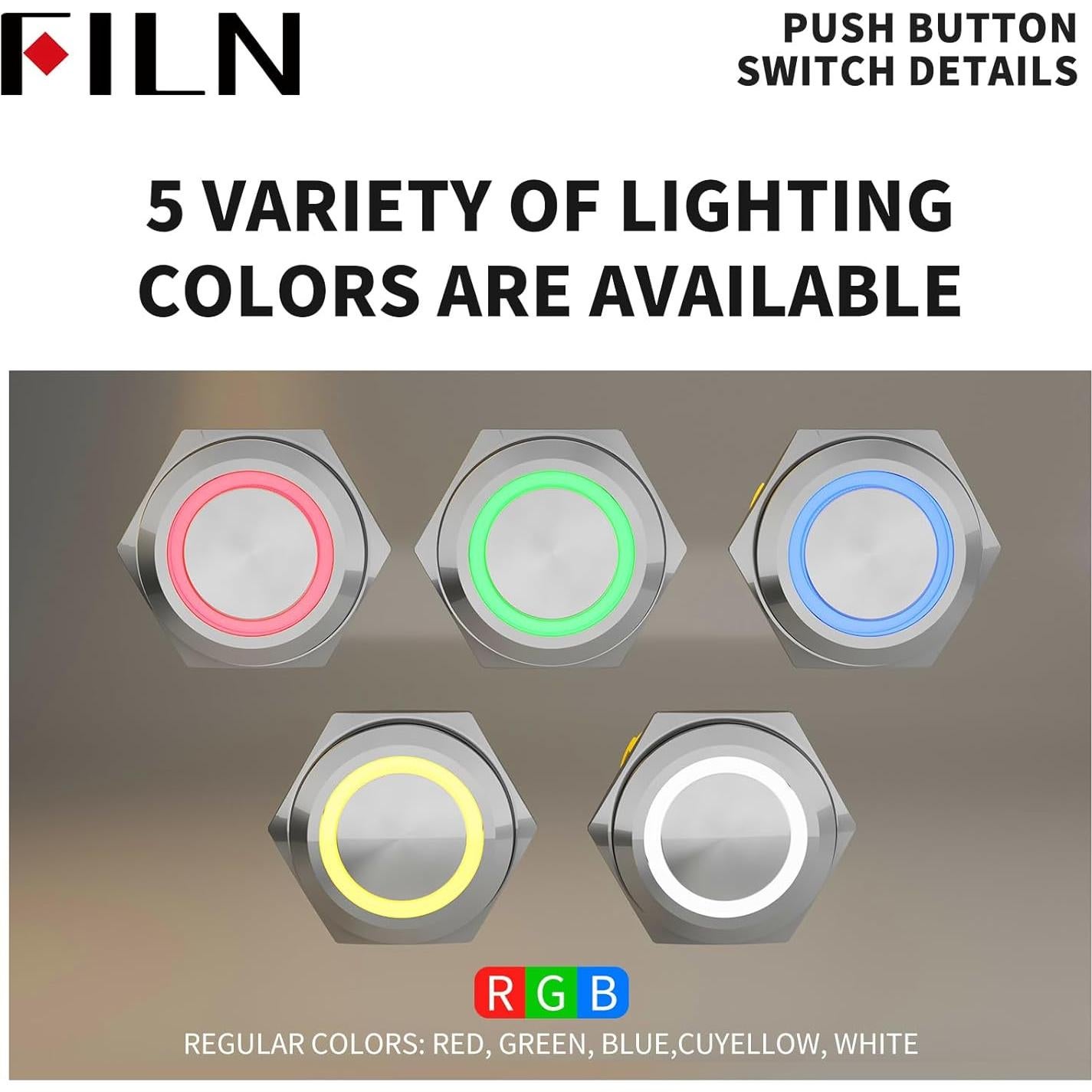 Interruptor de Botón LED 16mm FILN IP67 Azul para Coches