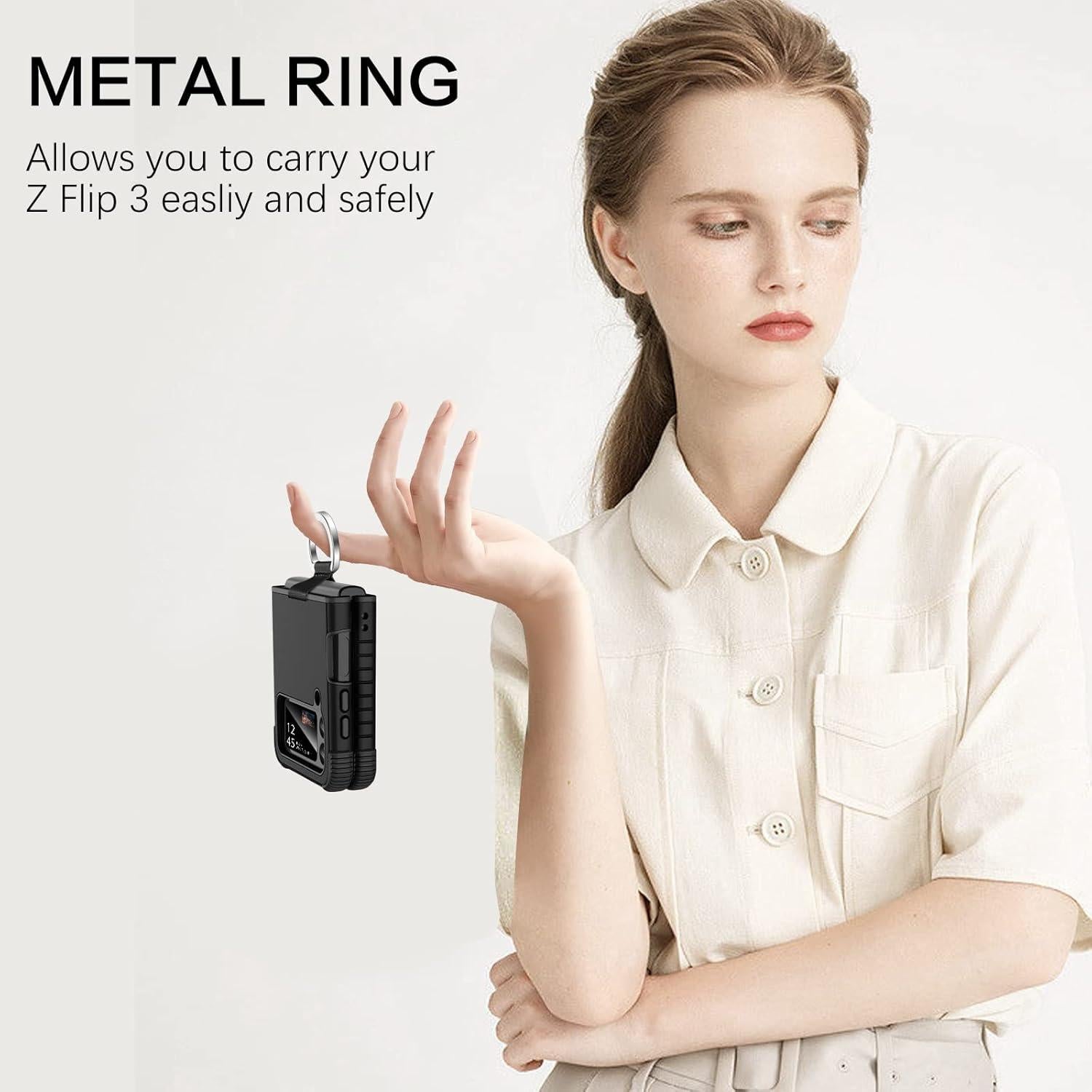 Funda BENTOBEN para Galaxy Z Flip 3 5G, Protección 2-en-1, Negro