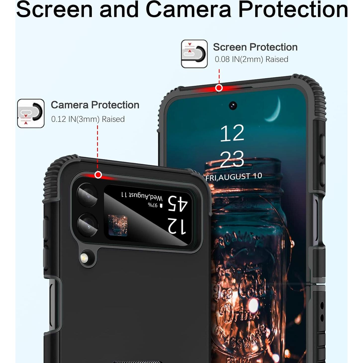 Funda BENTOBEN para Galaxy Z Flip 3 5G, Protección 2-en-1, Negro