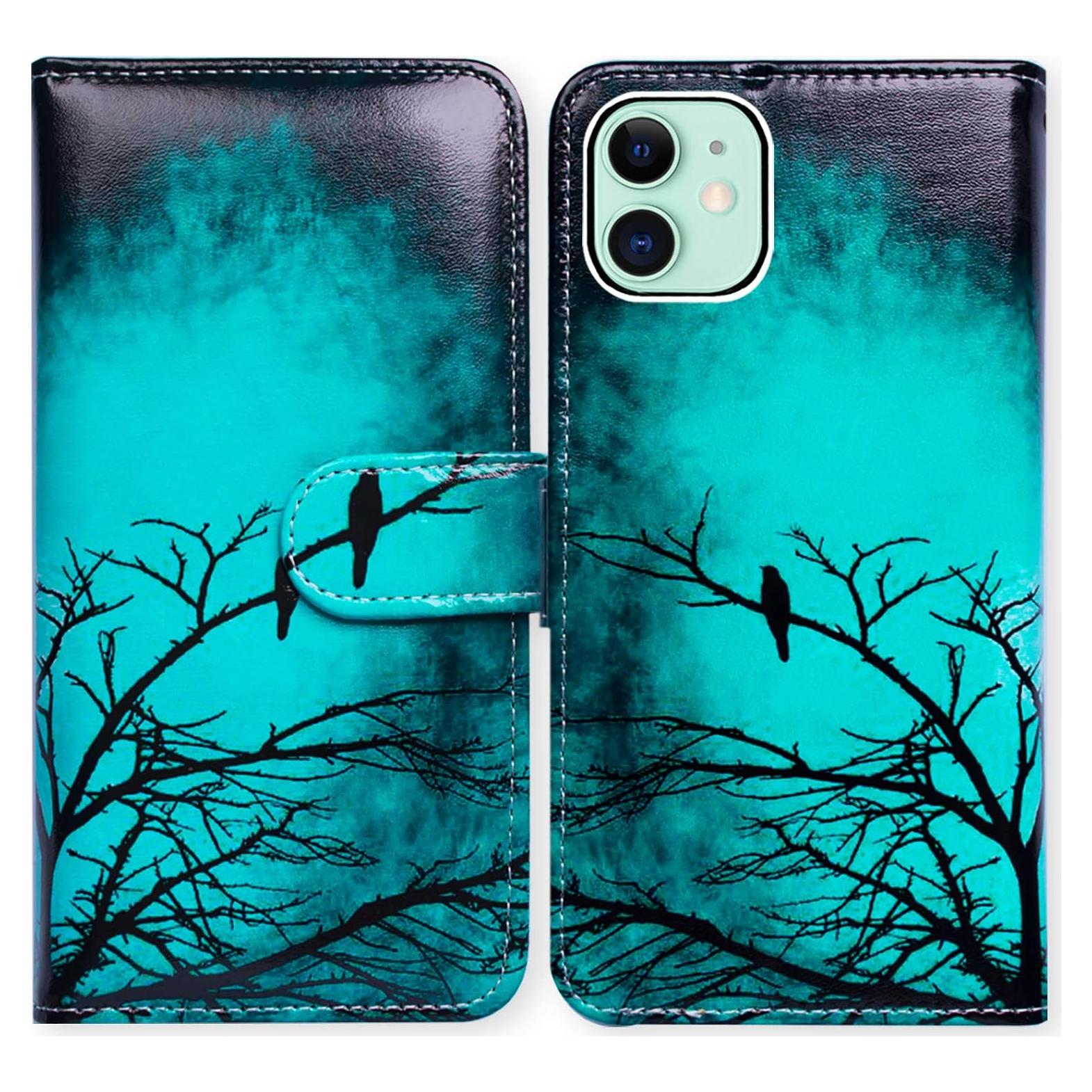 Funda de Cuero Plegable Bcov para iPhone 13 - Patrón Pájaro Negro