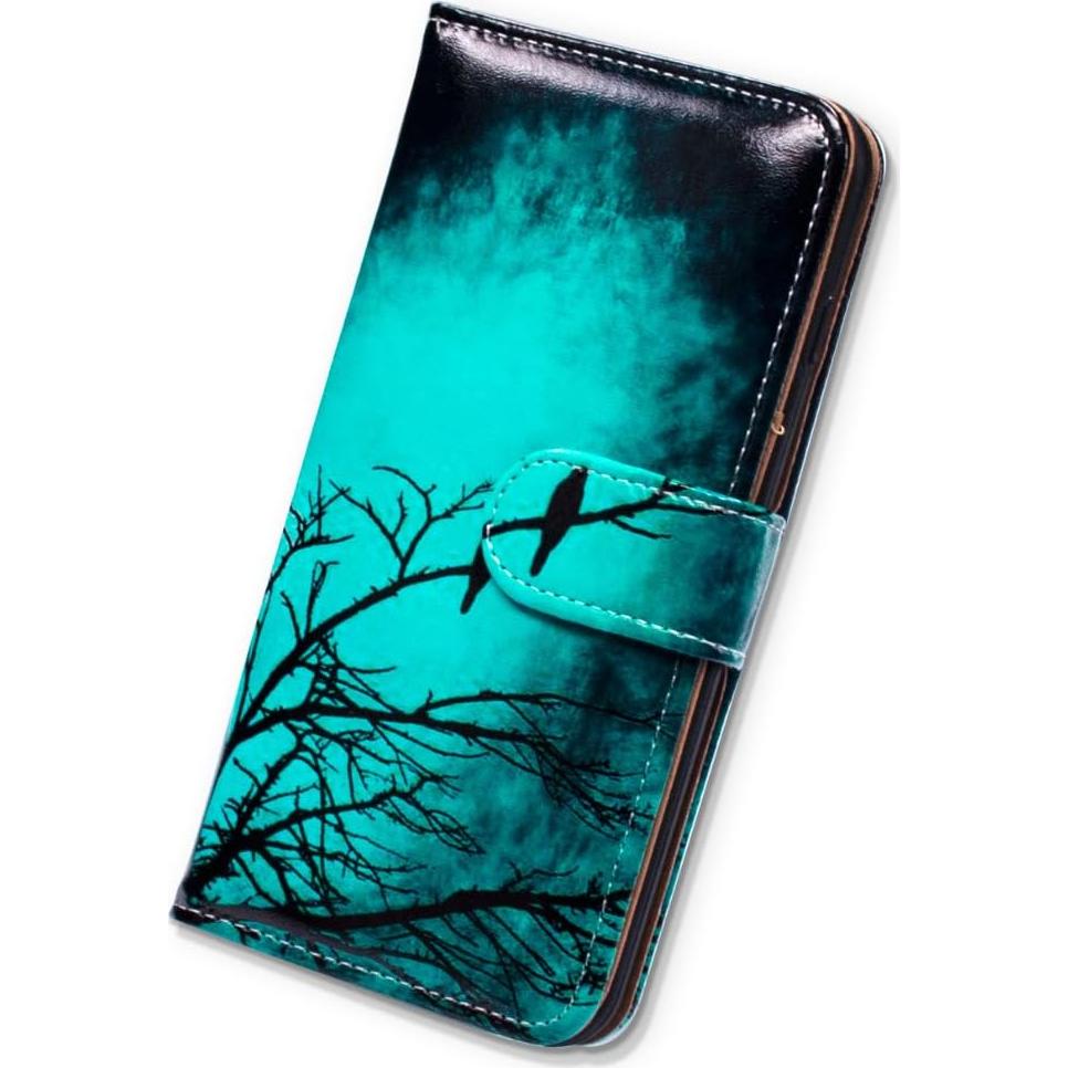 Funda de Cuero Plegable Bcov para iPhone 13 - Patrón Pájaro Negro