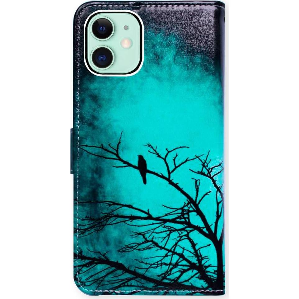 Funda de Cuero Plegable Bcov para iPhone 13 - Patrón Pájaro Negro