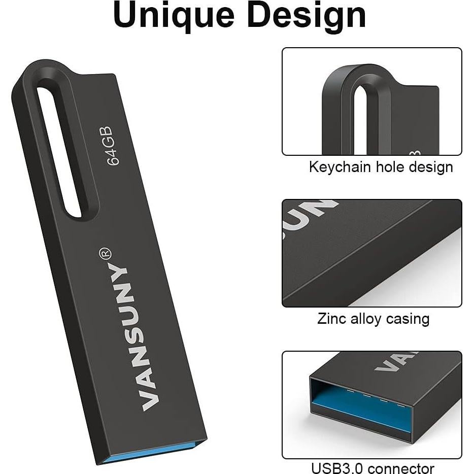 Vansuny 5 Pack USB 3.0 64GB Metal Impermeable Alta Velocidad
