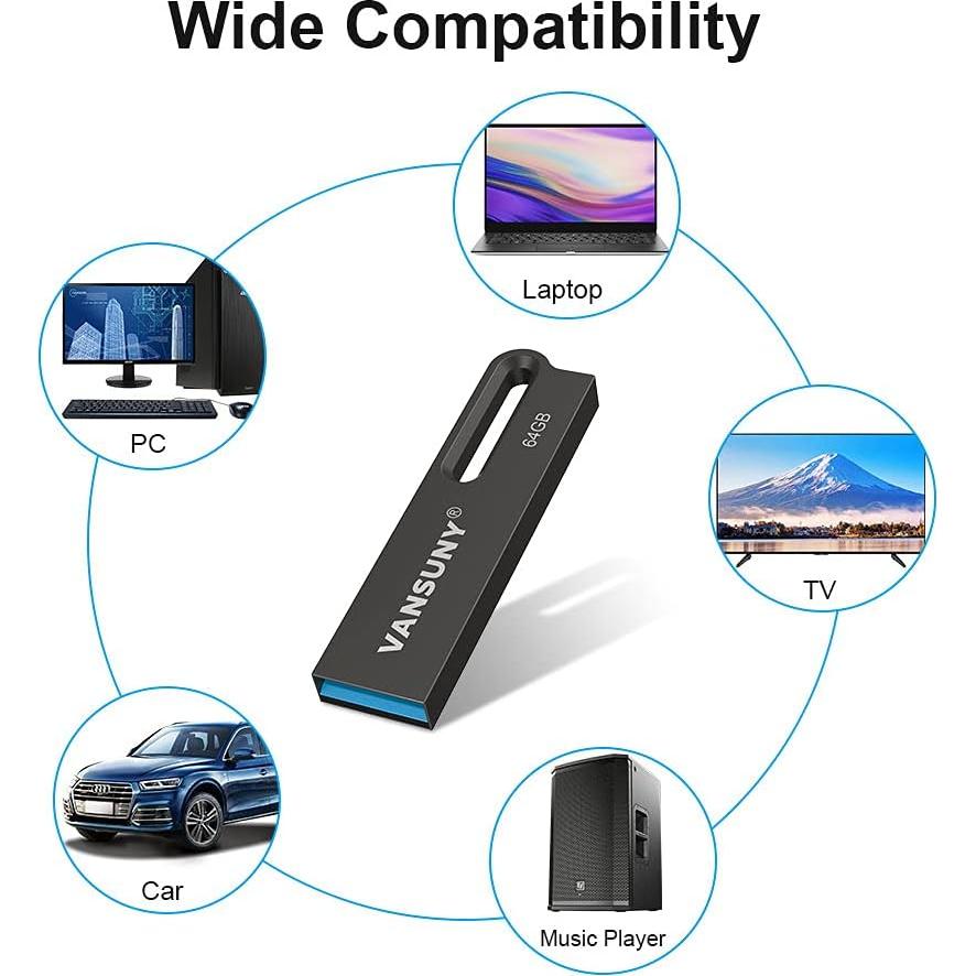 Vansuny 5 Pack USB 3.0 64GB Metal Impermeable Alta Velocidad
