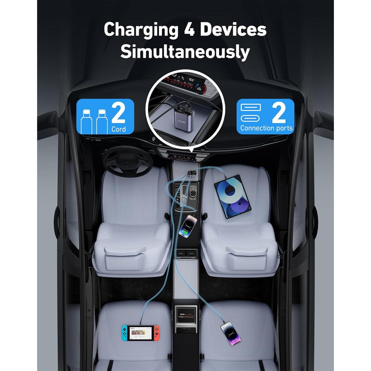 Cargador de Coche Rápido 20W Shiyue con 2 Cables Lightning 80cm