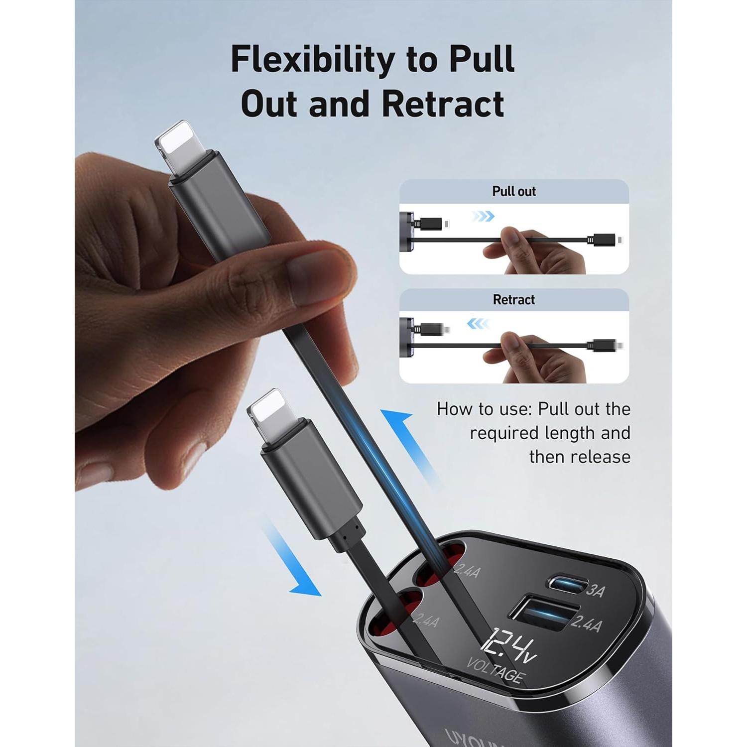 Cargador de Coche Rápido 20W Shiyue con 2 Cables Lightning 80cm