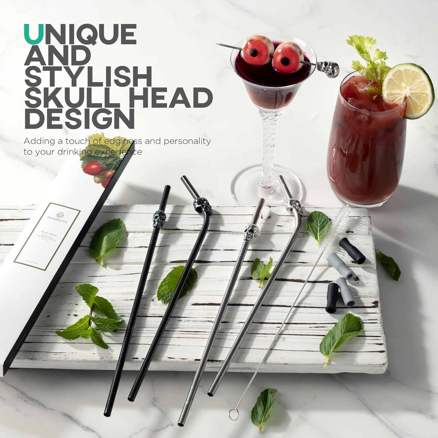 Popotes de Acero Inoxidable Homestia Set de 4 Calaveras 26.67 cm