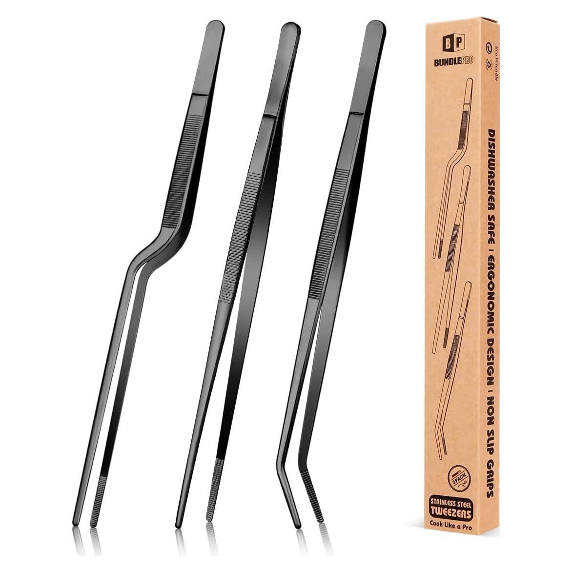 Juego de Pinzas de Cocina BUNDLEPRO 25.4 cm Acero Inoxidable Negro