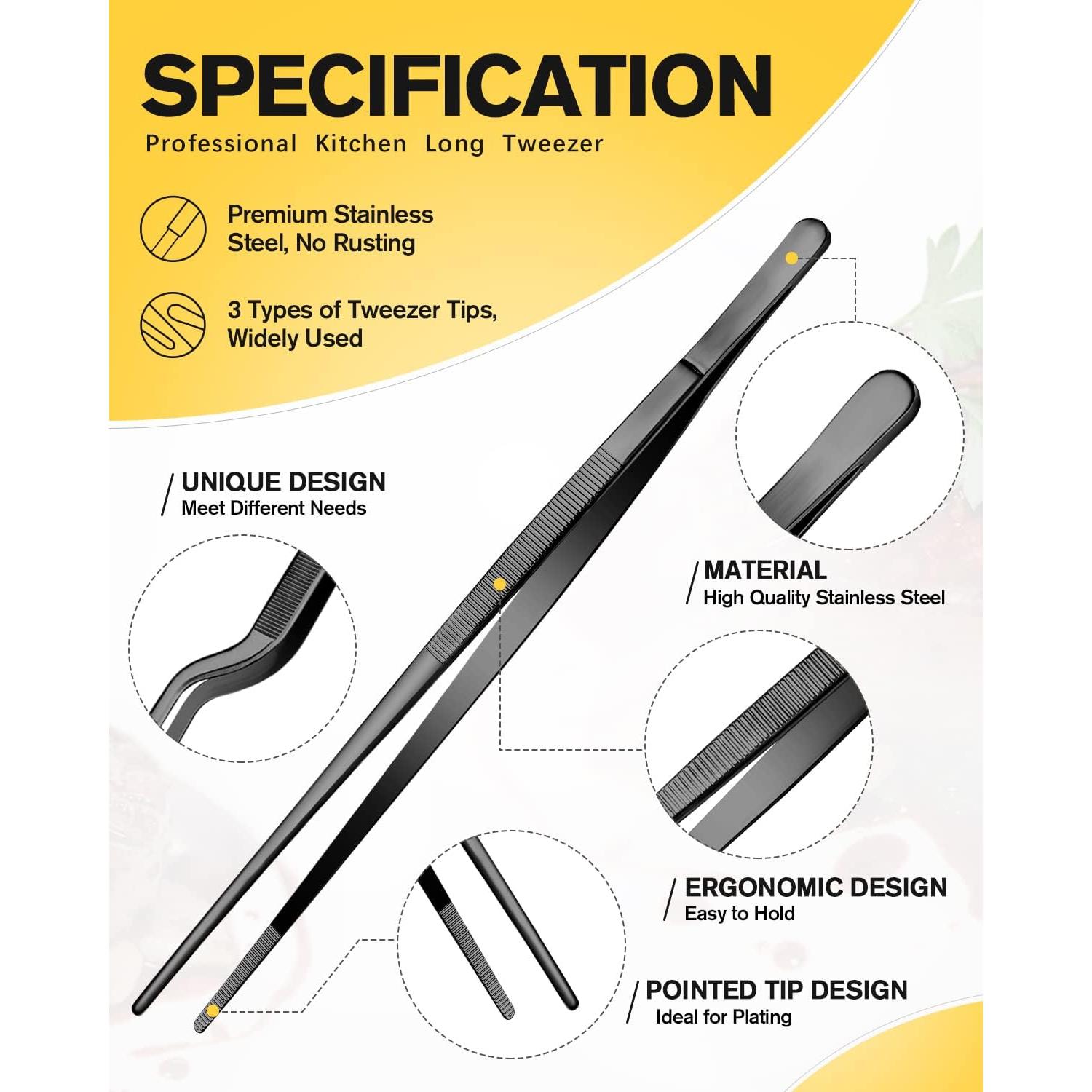 Juego de Pinzas de Cocina BUNDLEPRO 25.4 cm Acero Inoxidable Negro