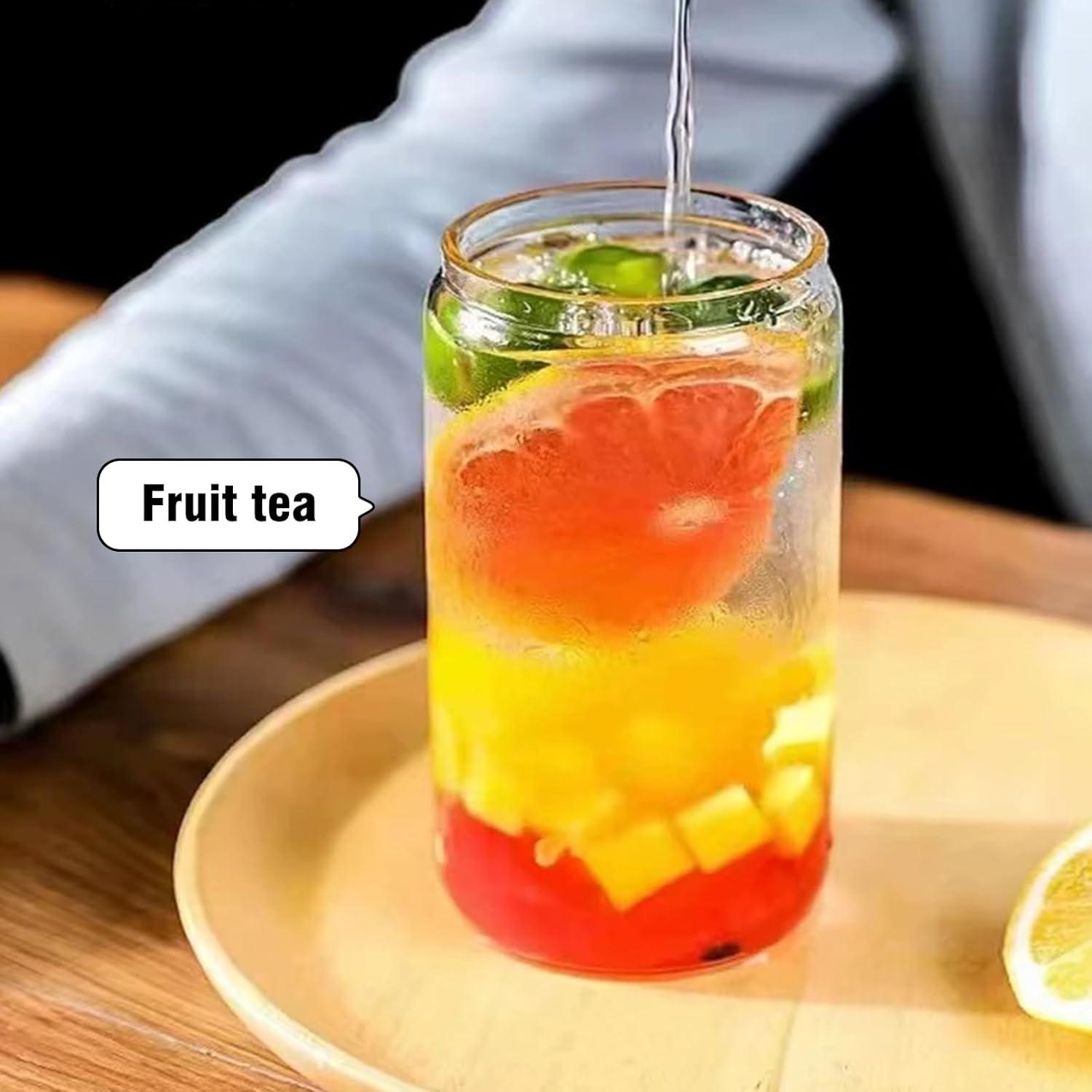 Juego de Tazas de Vidrio 16 oz con Tapa y Popote DAMCONME