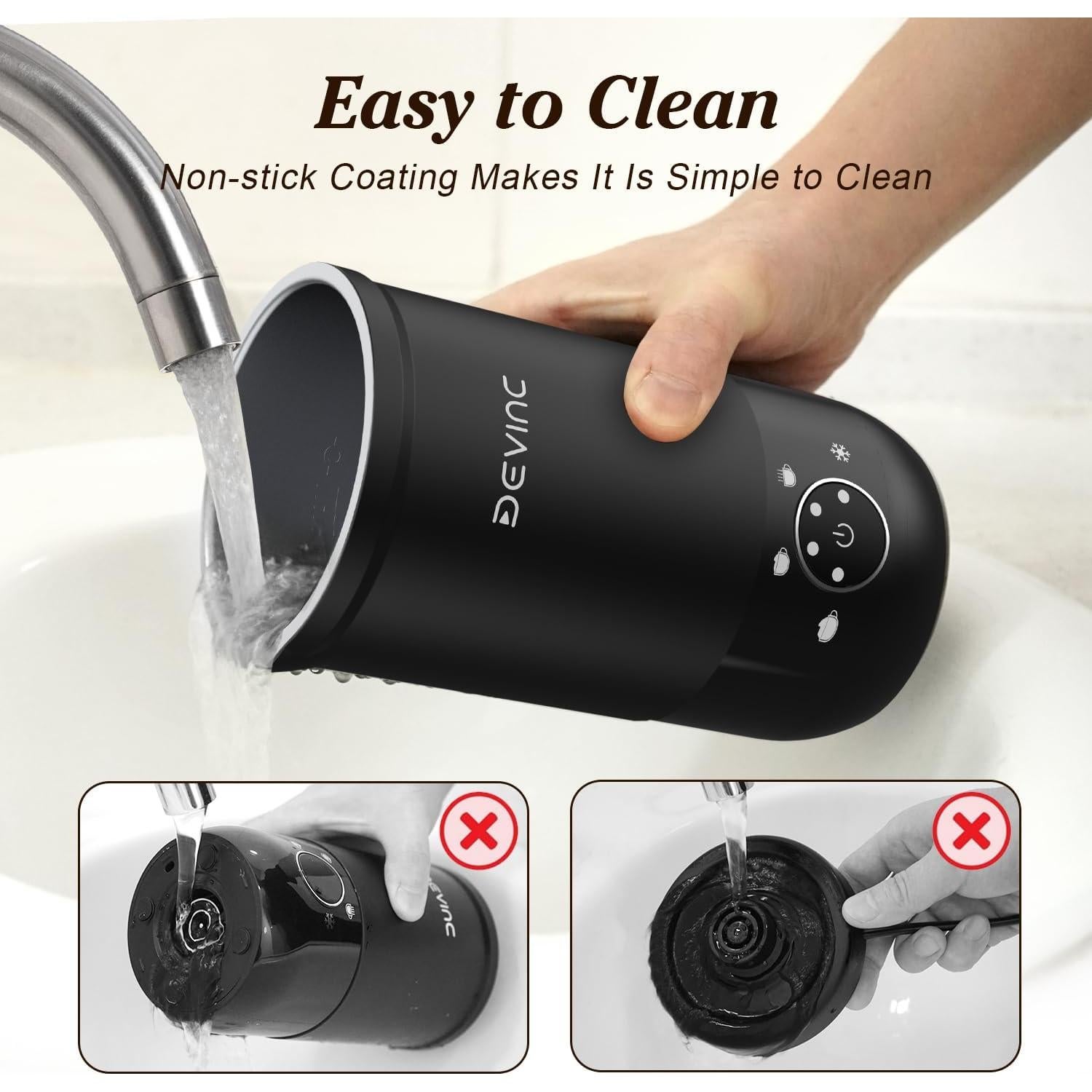 Espumador de Leche DEVINC JY-MF02 4-en-1 300ml Negro