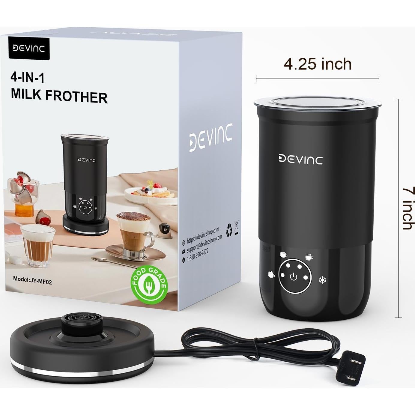 Espumador de Leche DEVINC JY-MF02 4-en-1 300ml Negro