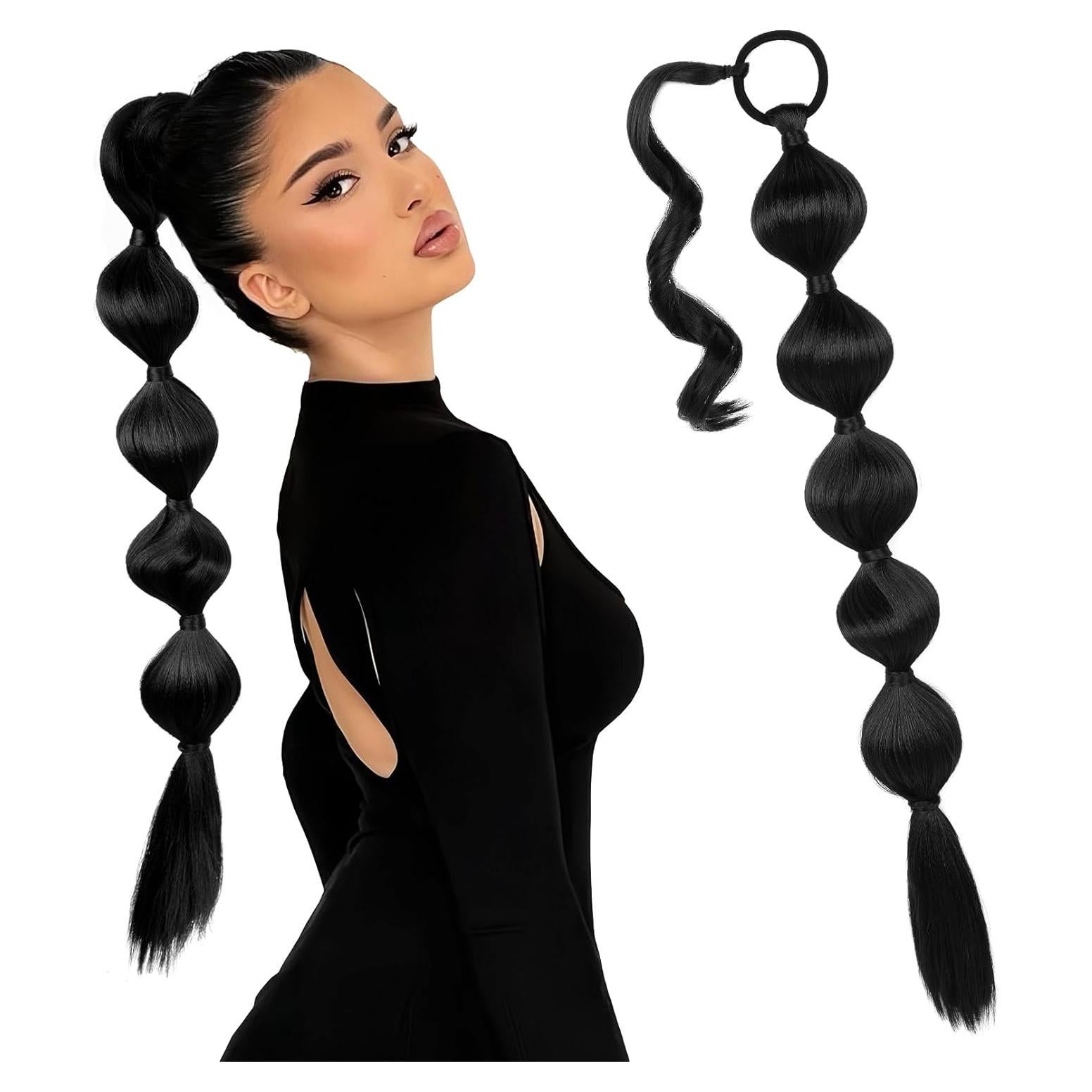 Extensión de Cola de Caballo Bubble LONAI Negra 71 cm Trenzada
