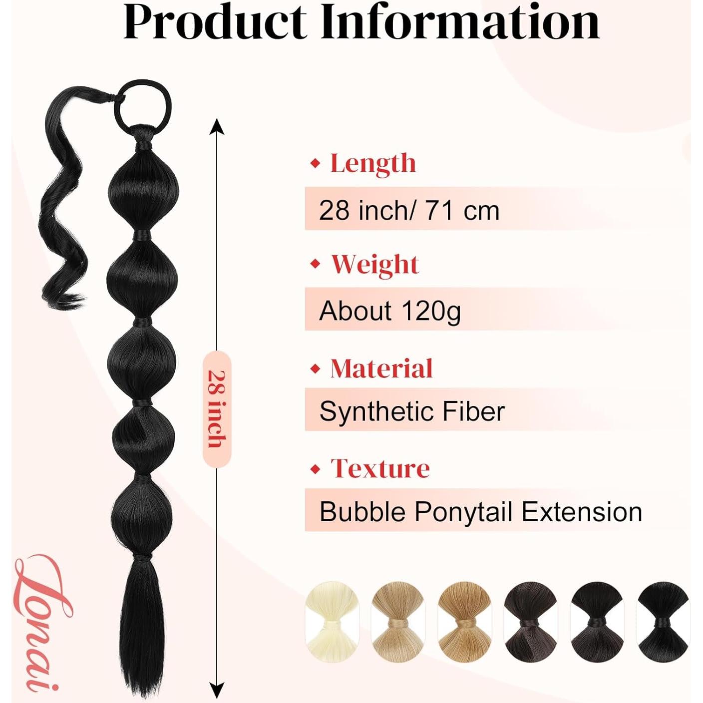 Extensión de Cola de Caballo Bubble LONAI Negra 71 cm Trenzada