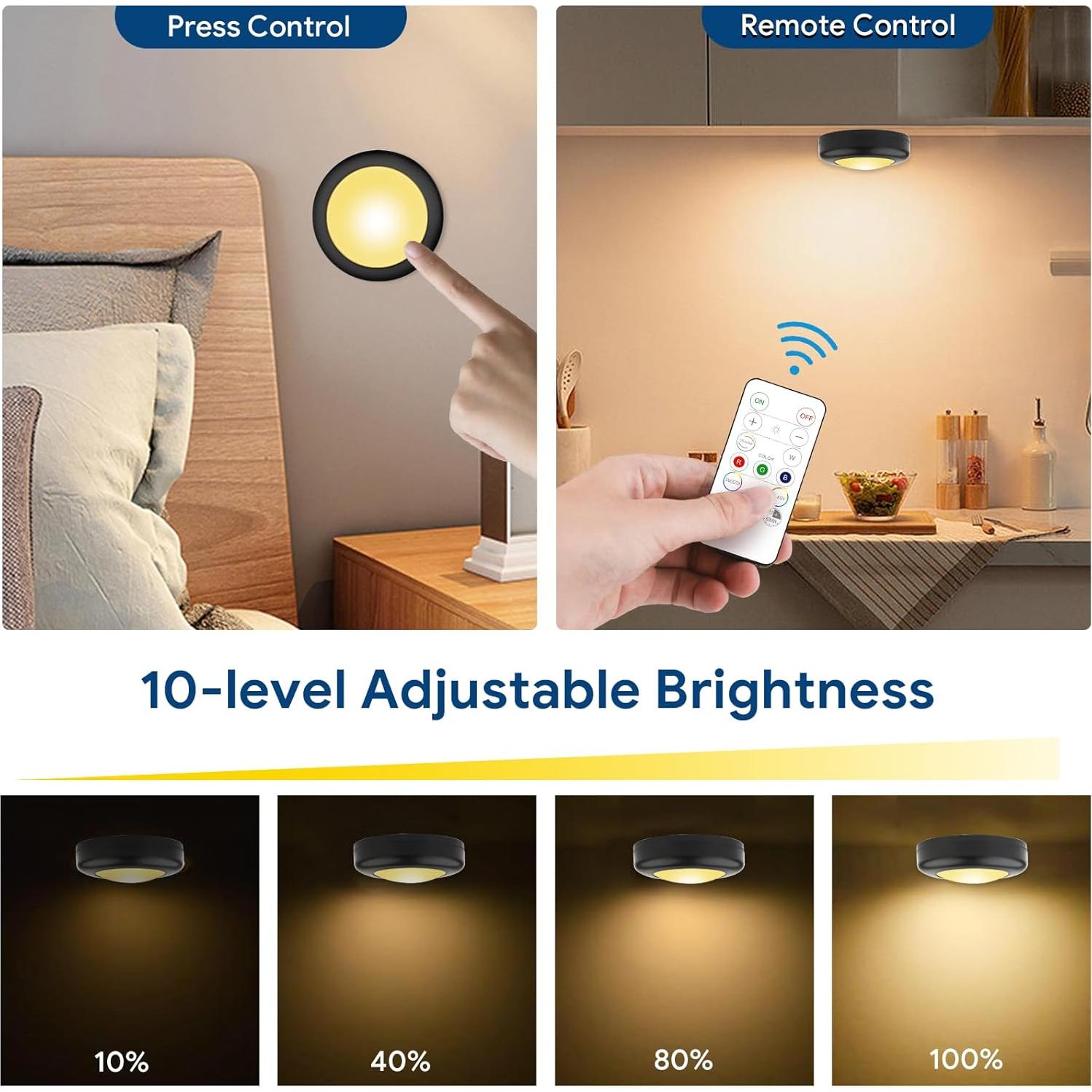 Luces LED Puck Yiliaw 3 Paquetes Control Remoto 16 Colores